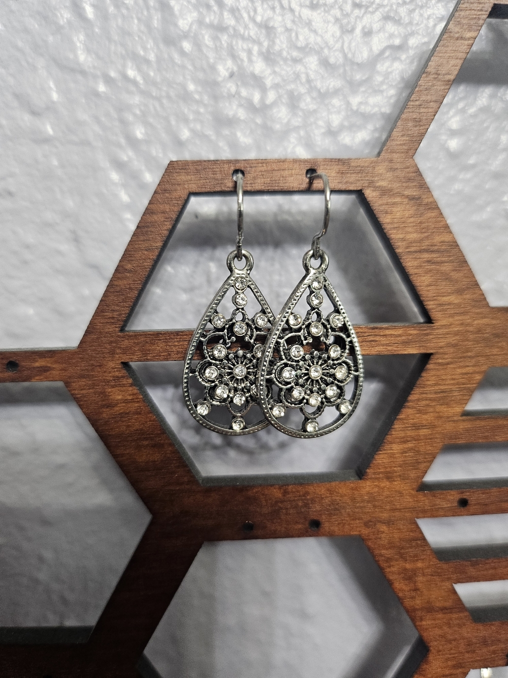 Silver Floral Teardrop Dangle Earrings - Women Jewelry